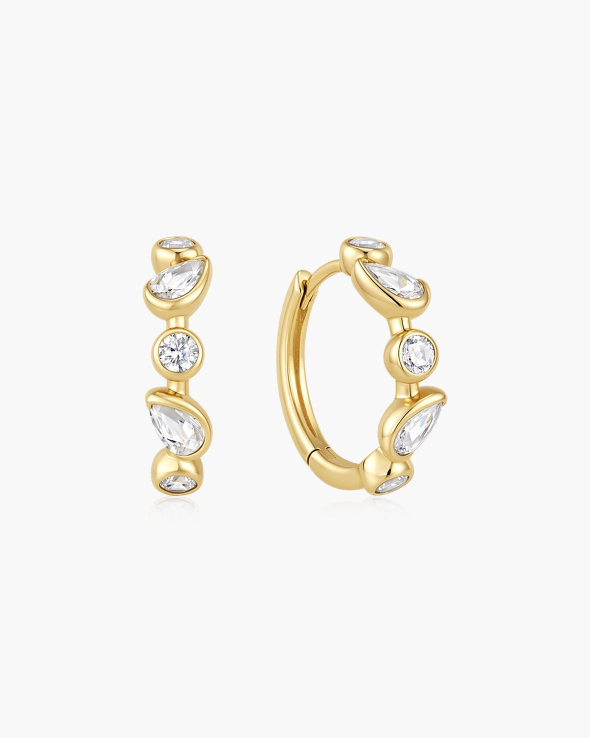 Ania Haie Gold Bezel Round & Teardrop Huggie Hoop Earrings E076-15G E076-15G front packshot