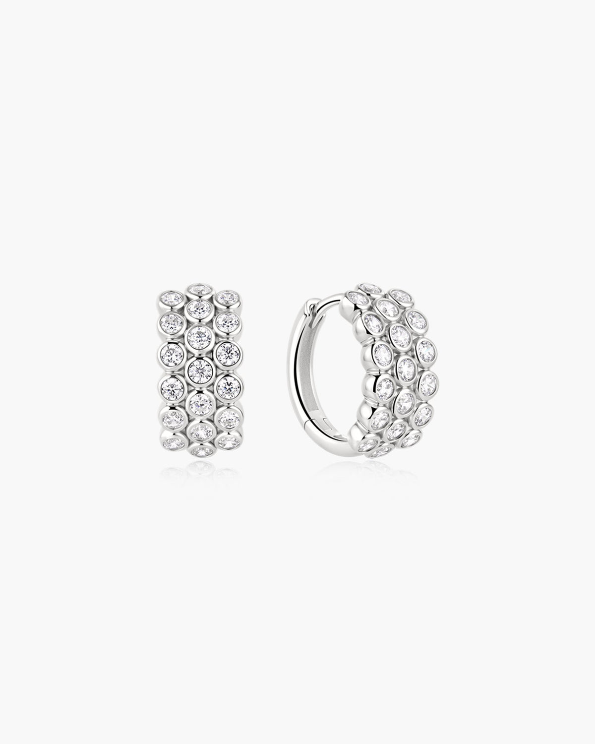 Ania Haie Silver Triple Row Bezel Huggie Hoop Earrings E076-16H E076-16H front packshot