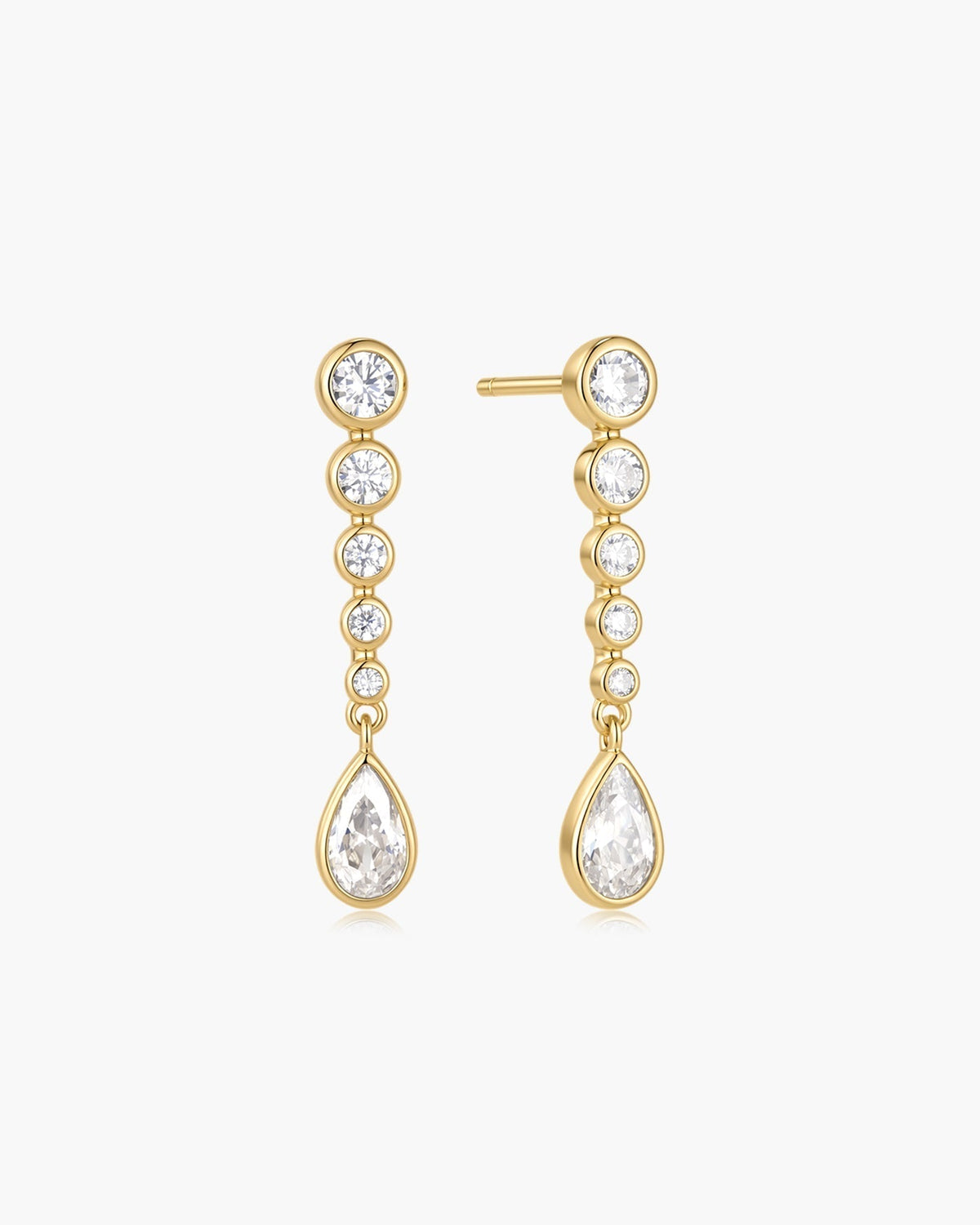 Ania Haie Gold Graduated Bezel Round & Teardrop Dangle Stud Earrings E076-17G E076-17G front packshot