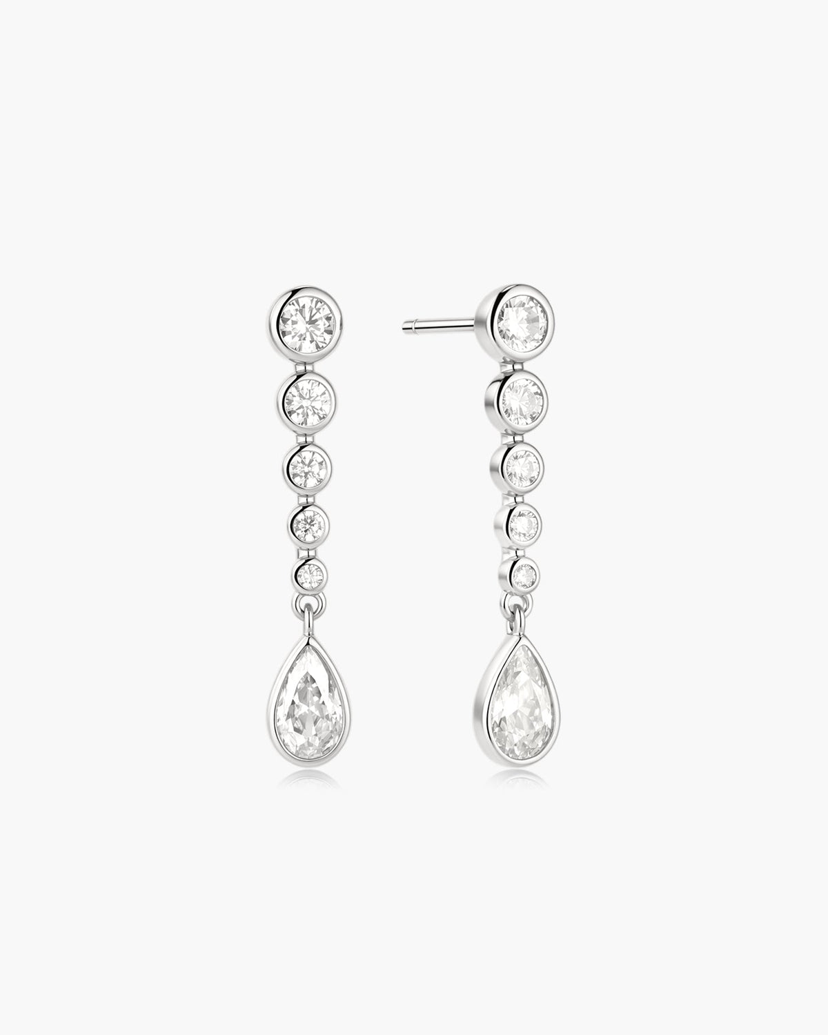 Ania Haie Silver Graduated Bezel Round & Teardrop Dangle Stud Earrings E076-17H E076-17H front packshot