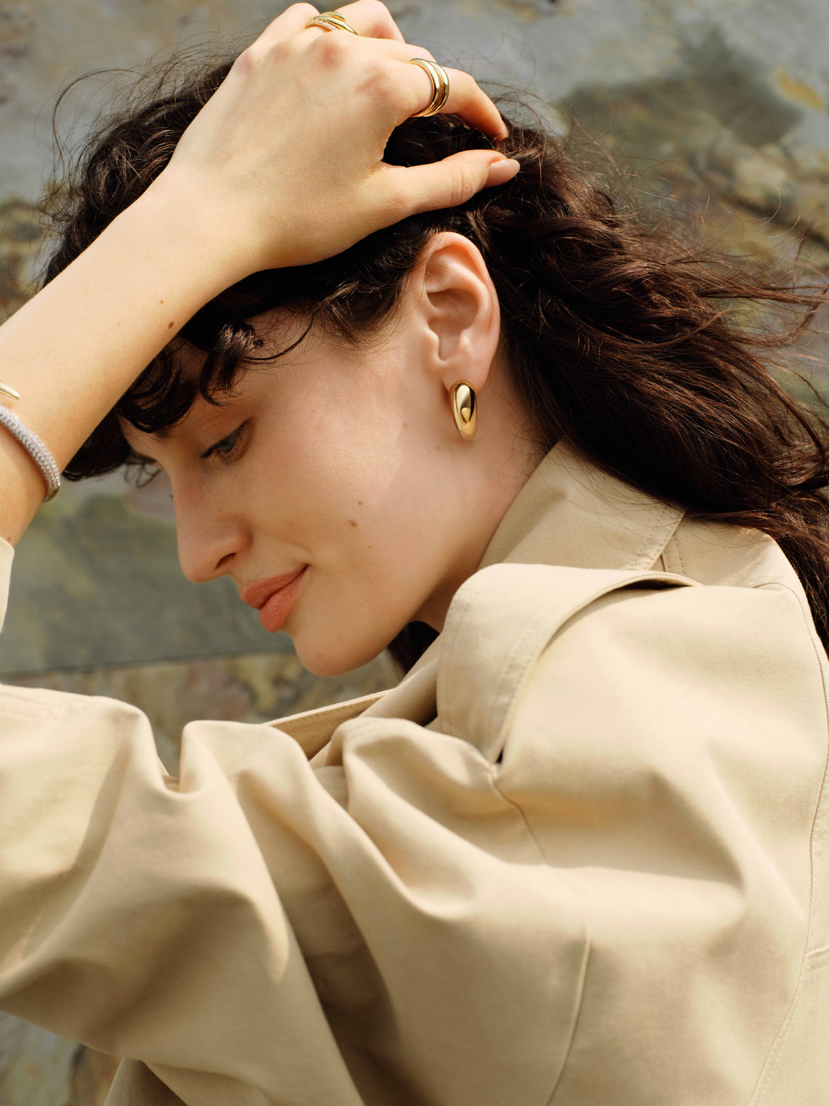 Ania Haie Gold Large Dome Stud Hoop Earrings E078-07G E078-07G view 5