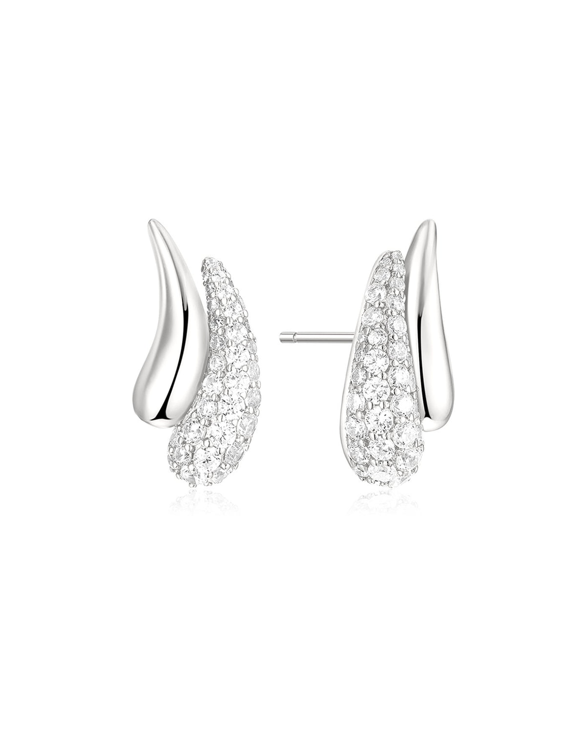 Ania Haie Silver Pave & Polished Teardrop Duet Stud Earrings E078-08H E078-08H front packshot