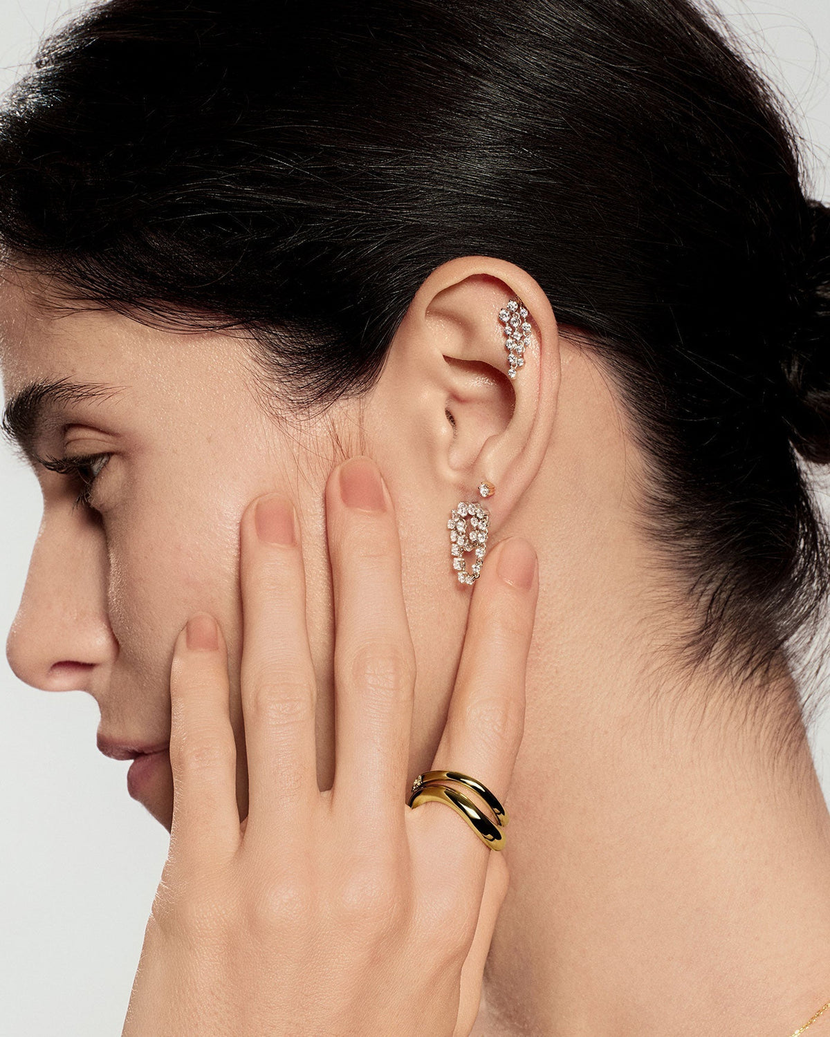 Ania Haie Silver Sparkling Arc with Double Chain Stud Earrings