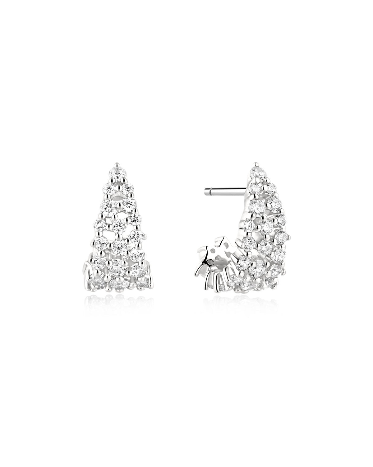 Ania Haie Silver Pave Openwork Curved Stud Hoop Earrings
