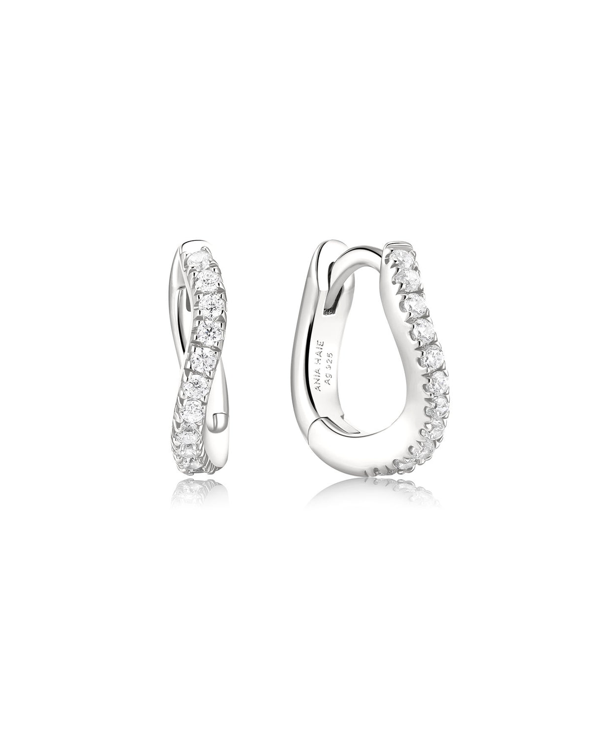 Ania Haie Silver Slim Pave Wave Huggie Hoop Earrings