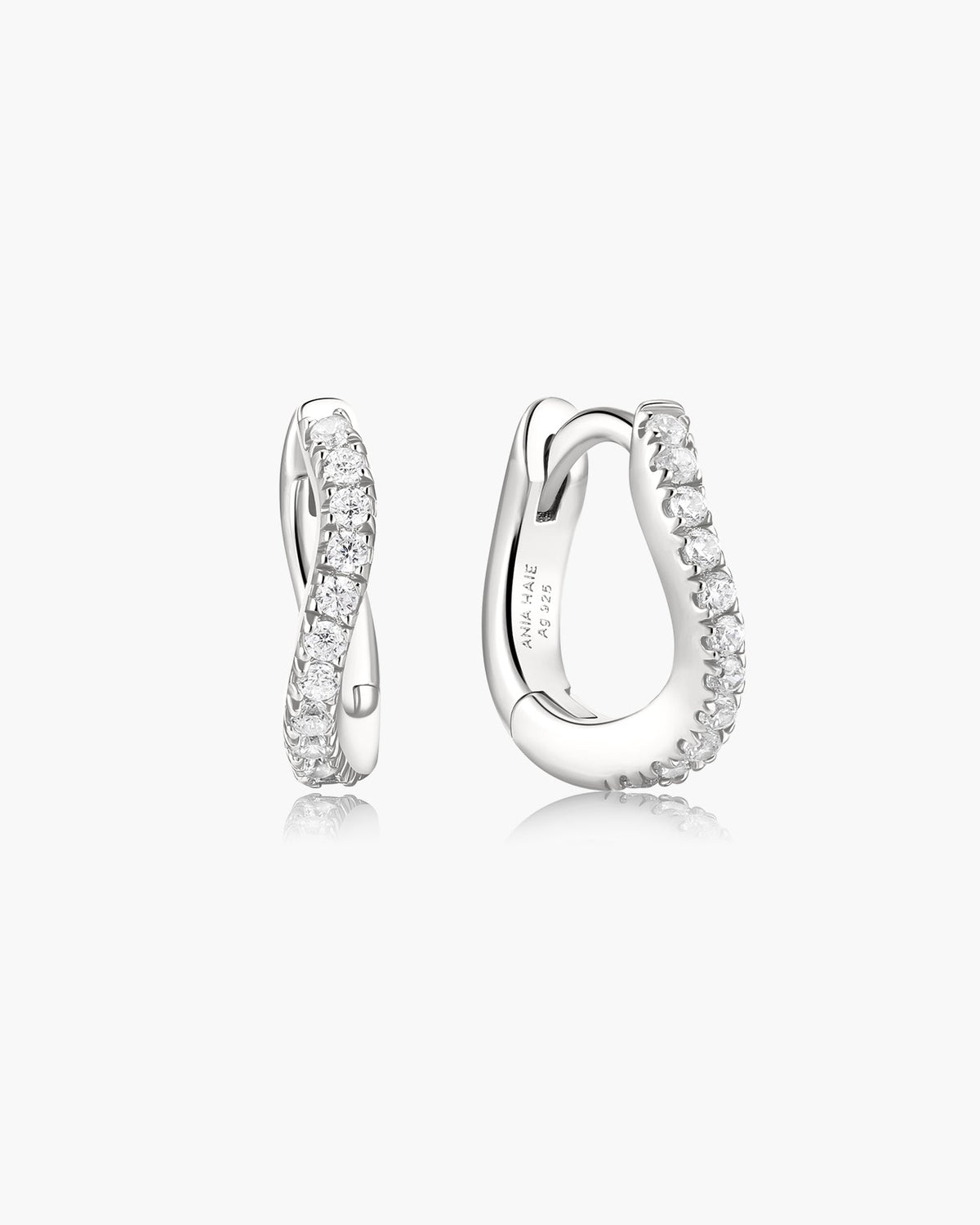 Ania Haie Silver Slim Pave Wave Huggie Hoop Earrings