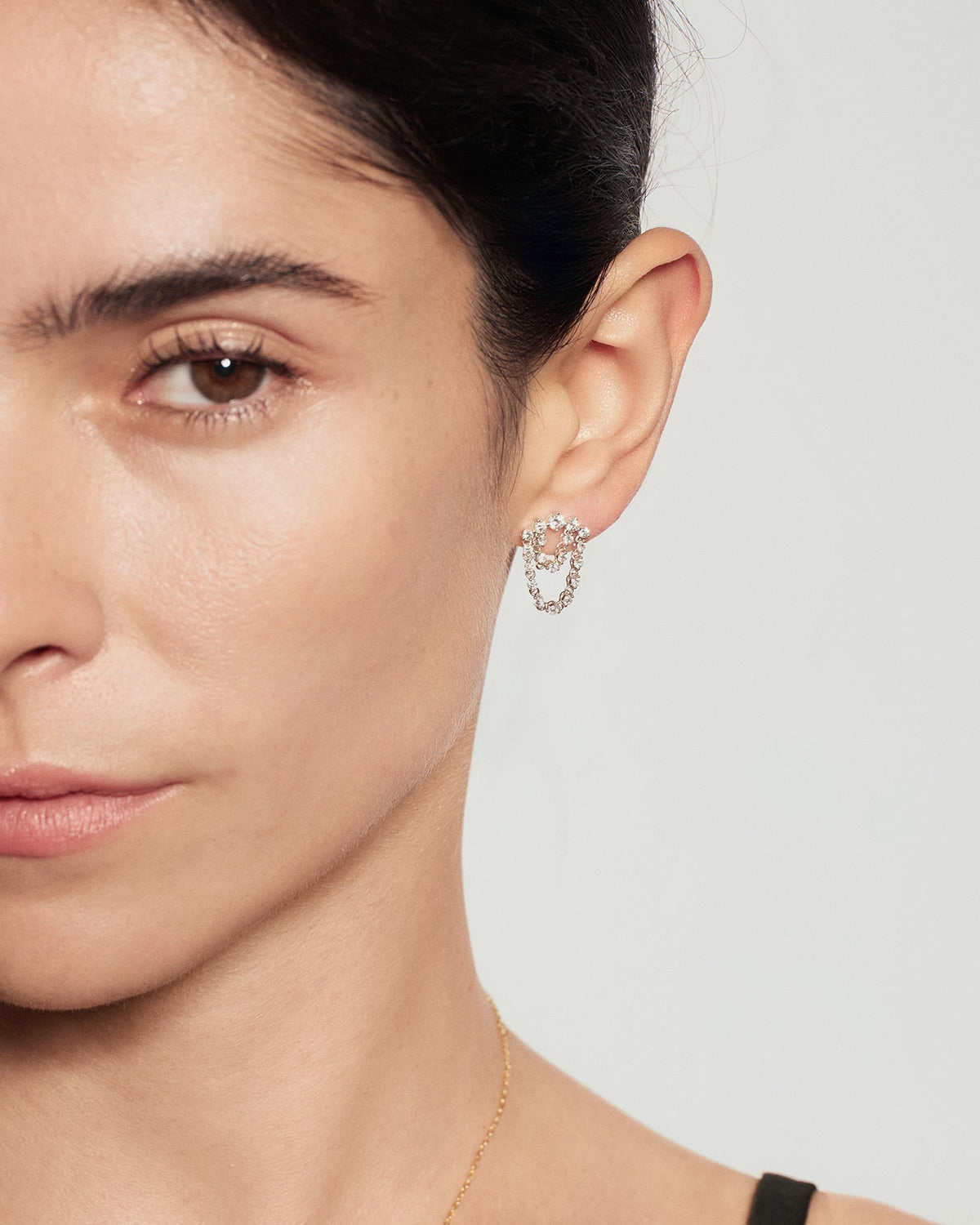 Ania Haie Silver Sparkling Arc with Double Chain Stud Earrings