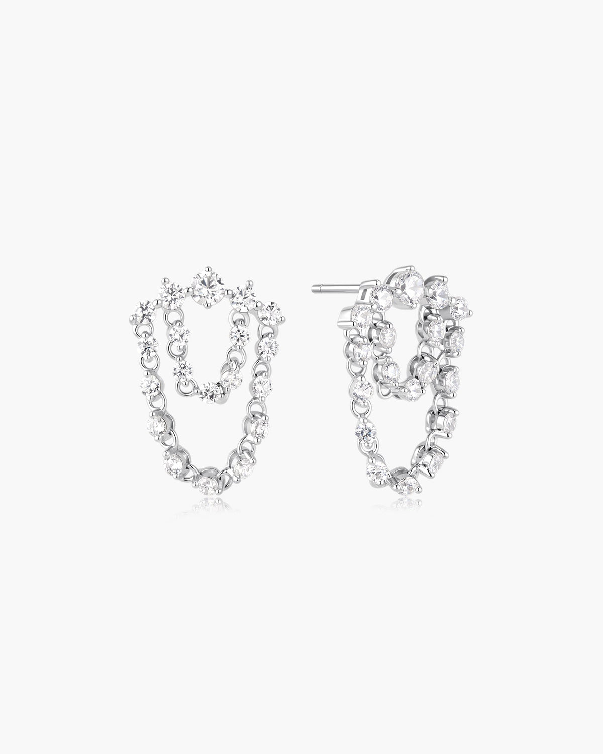 Ania Haie Silver Sparkling Arc with Double Chain Stud Earrings