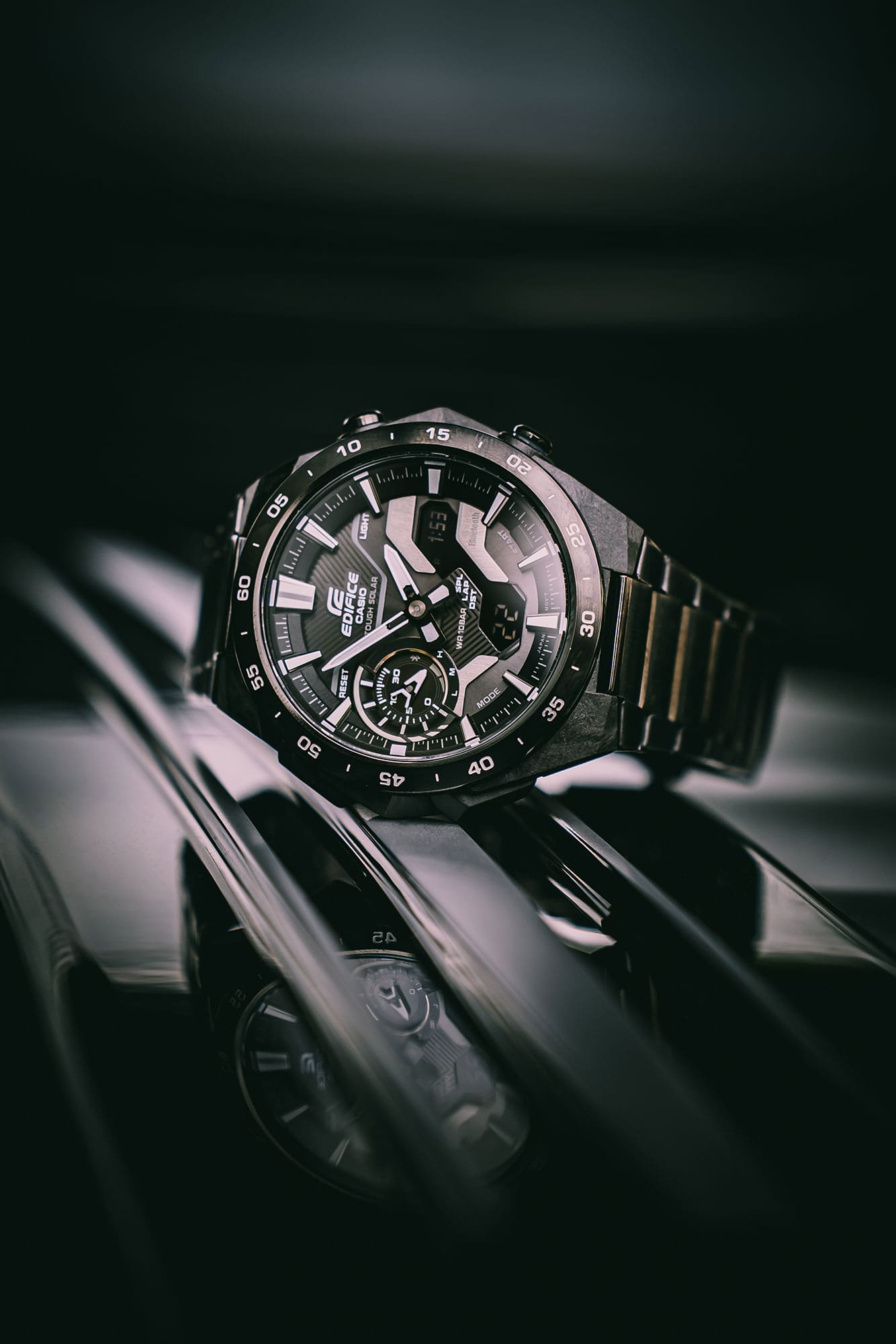 Casio Edifice Windflow DUO Motor Sport Black Stainless Steel Watch ECB2200DC-1A