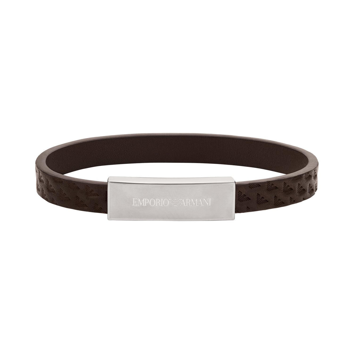 Emporio Armani Silver Brown Leather Men's Bracelet EGS3251040