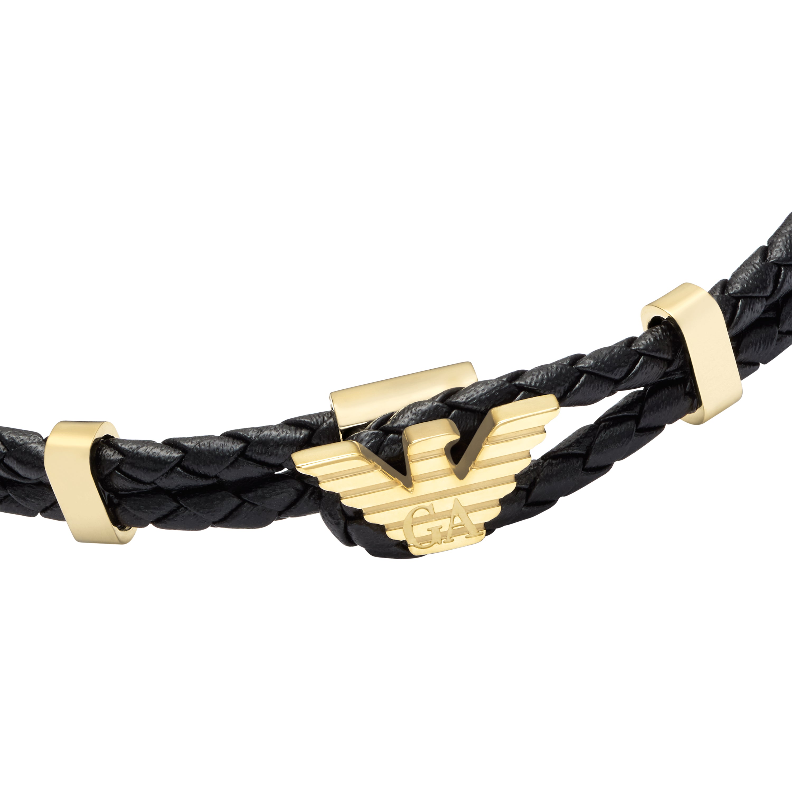 Armani Elegance Gold Metal Black Leather Bracelet EGS3321710