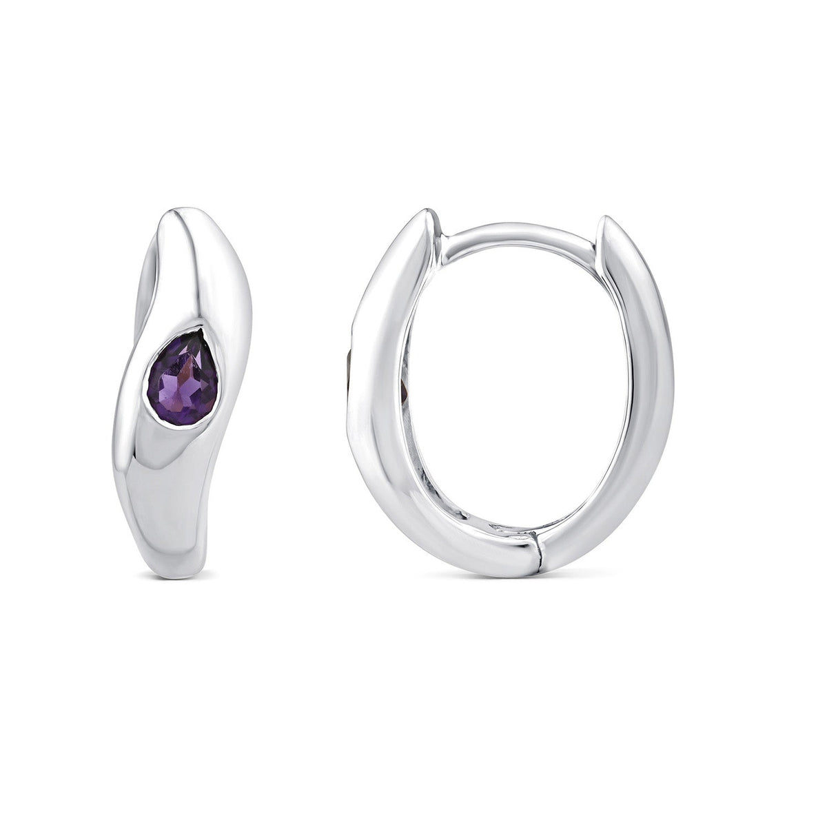 Pear Purple Amethyst Hoop Earrings in 9K White Gold
