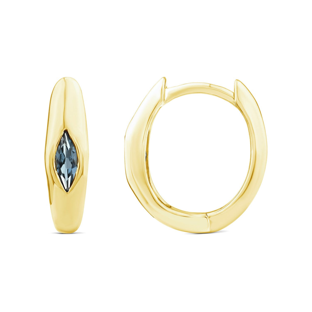 Marquise London Blue Topaz Hoop Earrings in 9K Yellow Gold
