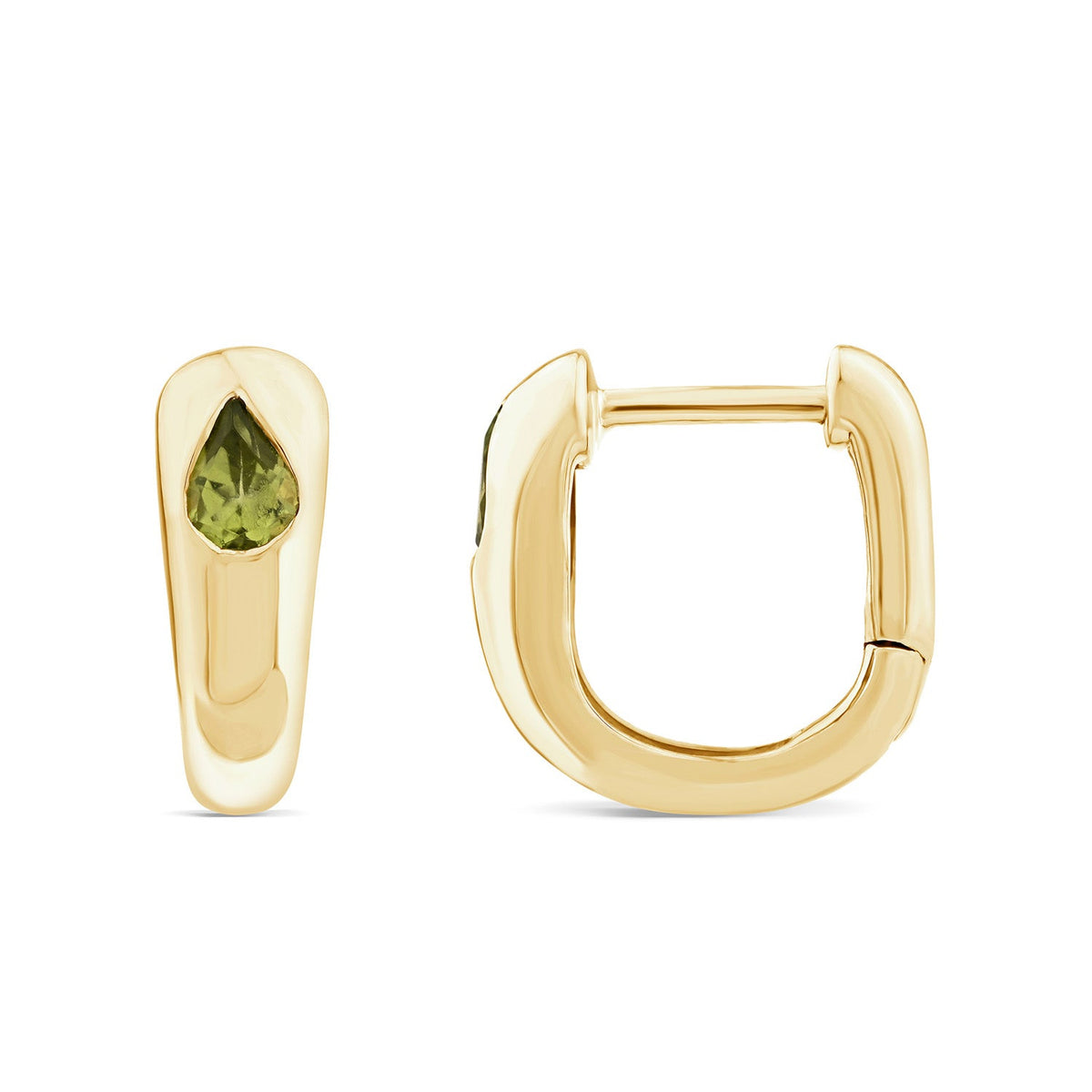 Pear Peridot Tapered Huggie Earrings in 9K Yellow Gold