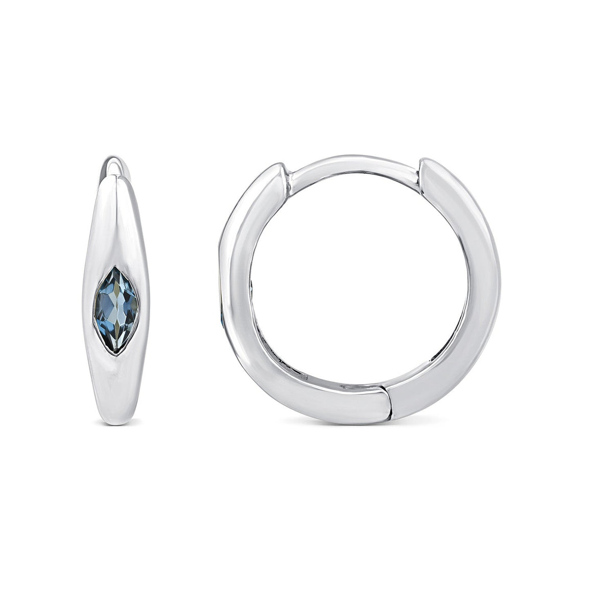 Marquise London Blue Topaz Tapered Huggie Earrings in 9K White Gold