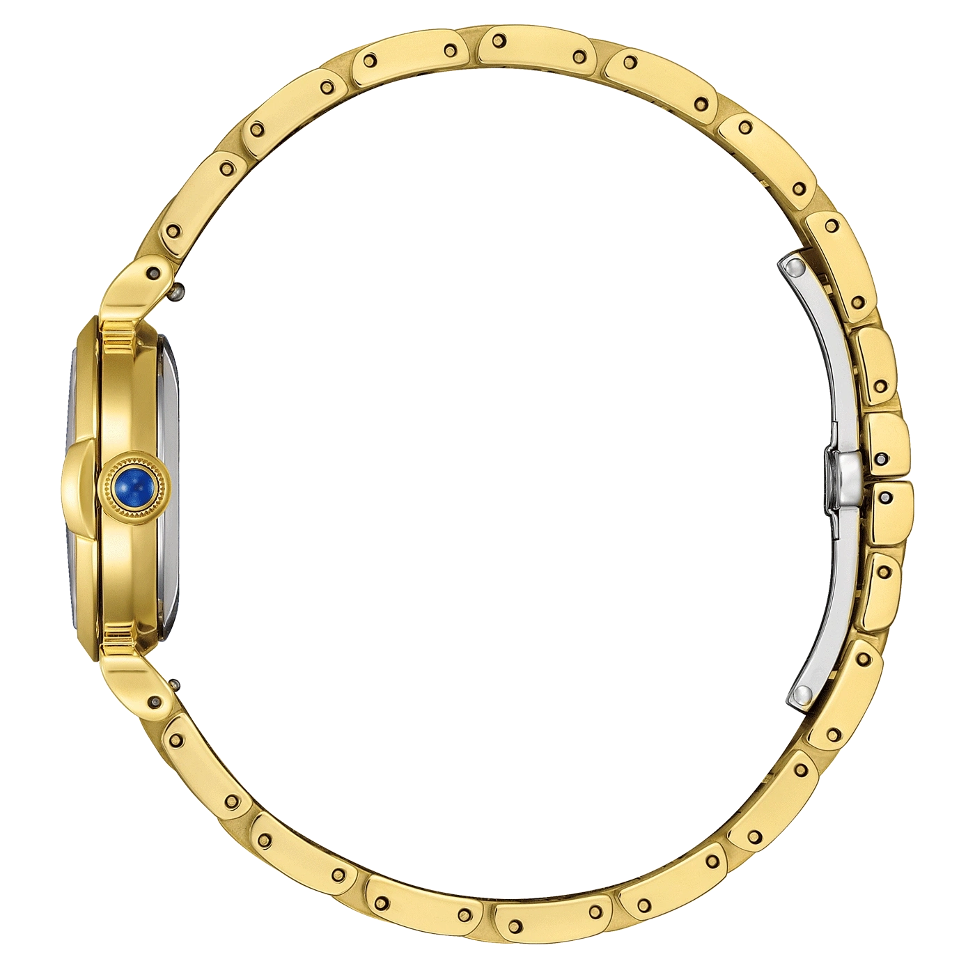 Citizen EM1132-88H black dial ladies watch, official side profile showing case design, gem-set detail and gold-tone bracelet