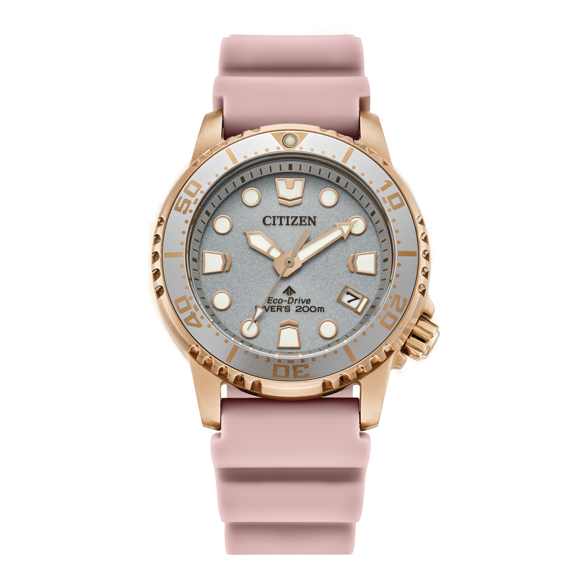 Citizen Promaster Marine EO2023-00A silver dial pink rubber front view