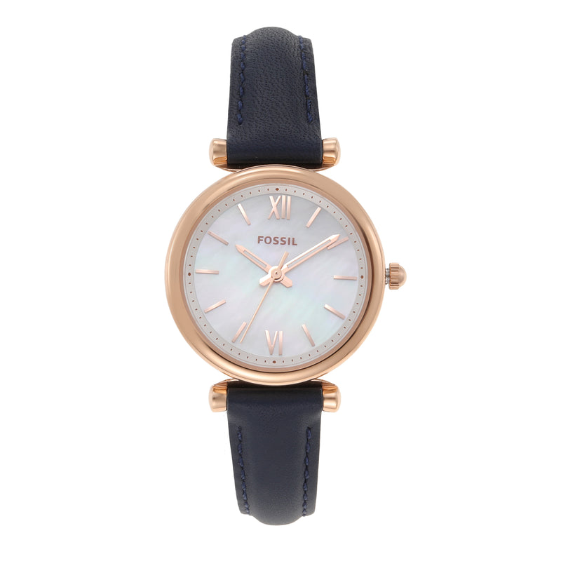 Fossil Carlie Mini Navy Leather Strap Watch ES4502