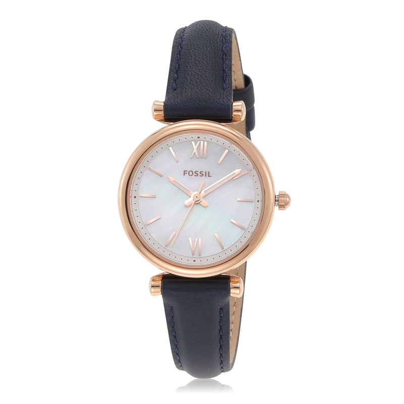 Fossil Carlie Mini Navy Leather Strap Watch ES4502