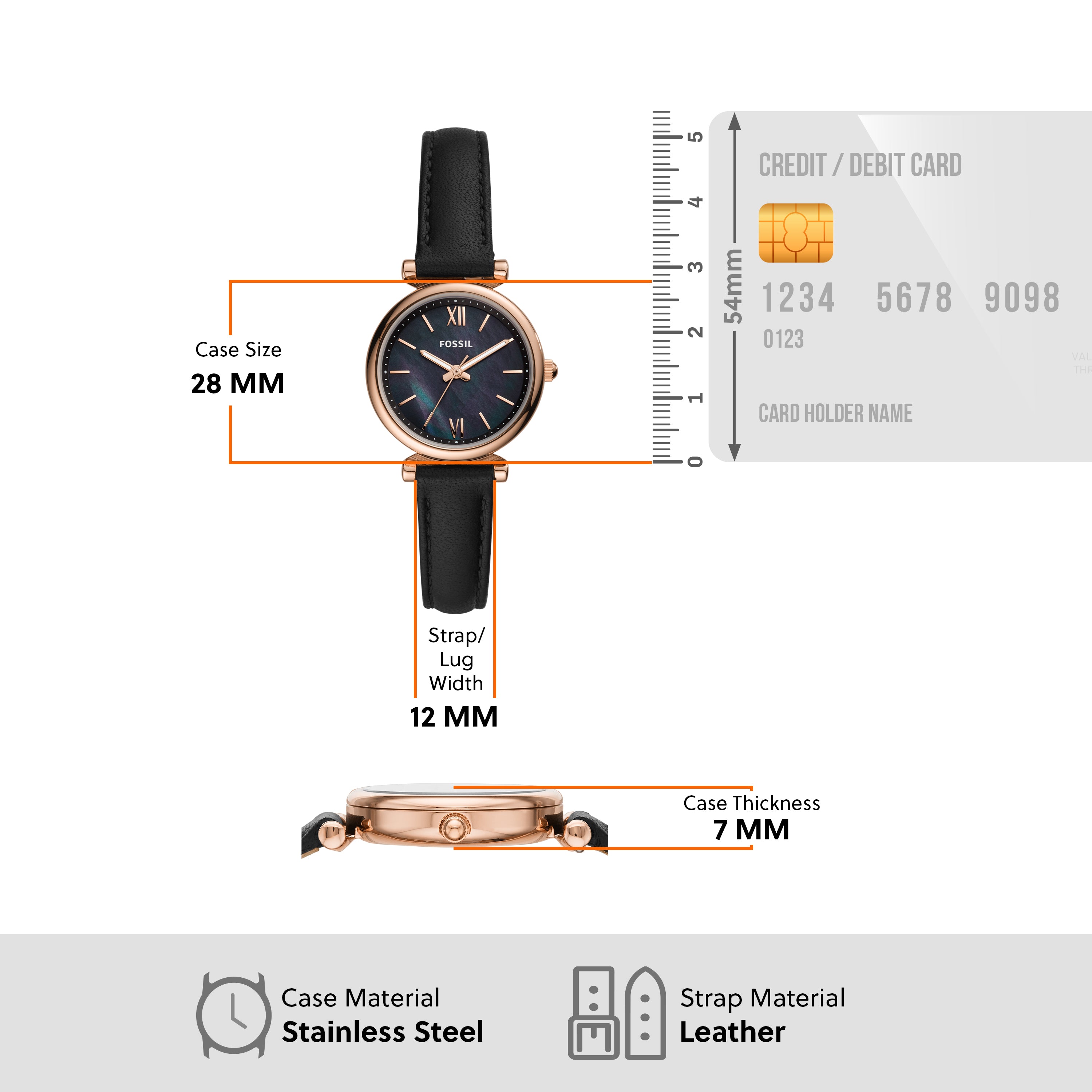 Fossil Carlie Mini Black Leather Strap Watch ES4700