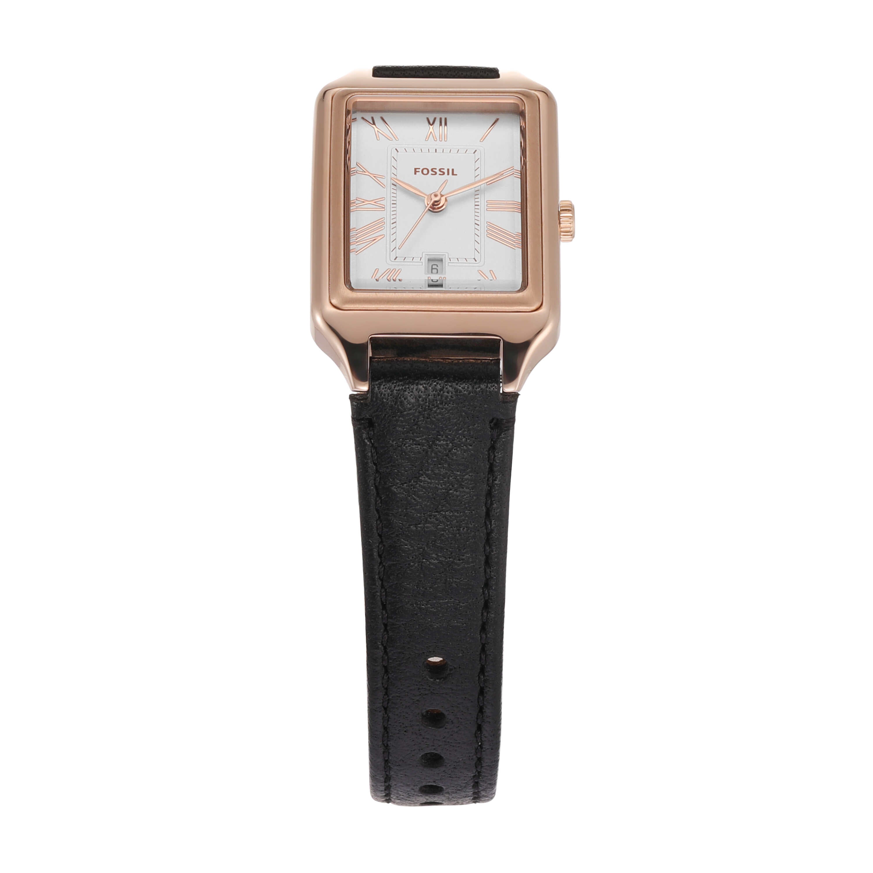 Fossil Raquel Black LiteHide Leather White Dial Watch ES5310