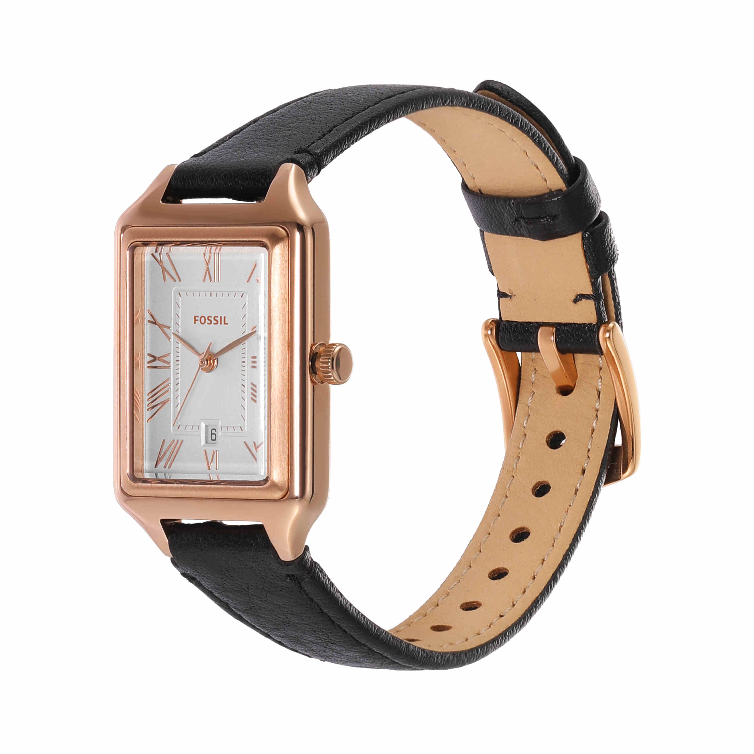 Fossil Raquel Black LiteHide Leather White Dial Watch ES5310