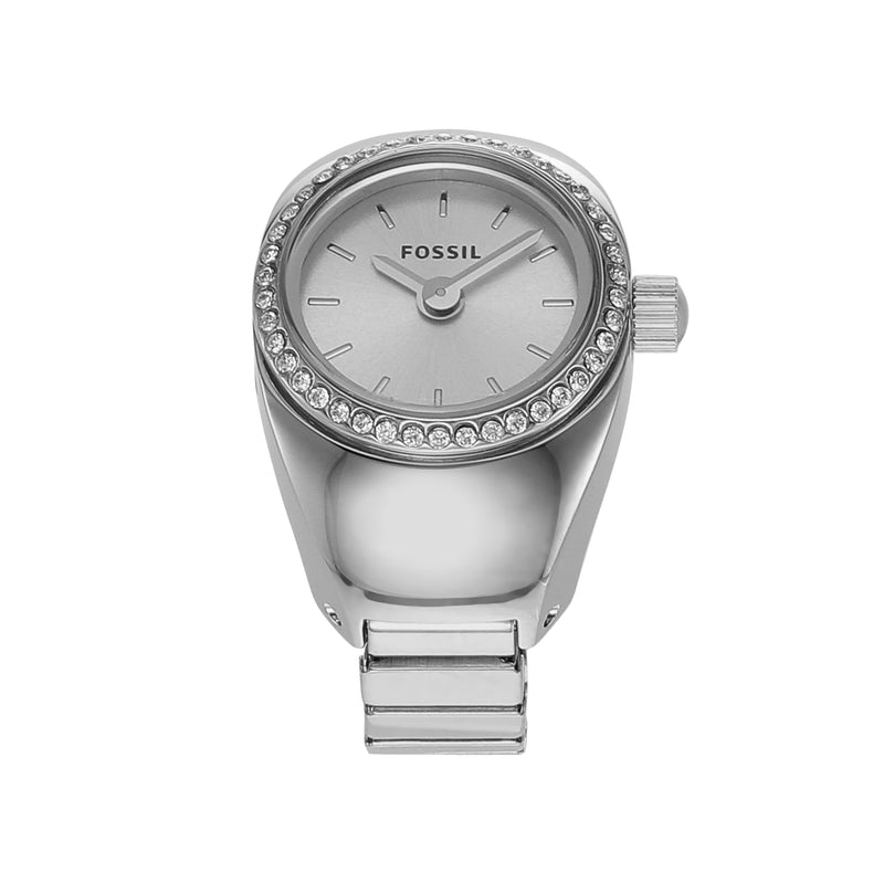 Fossil ES5321 Stainless Steel Ring Watch with Crystal Topring and White Sunray Dial