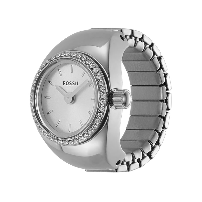 Fossil ES5321 Stainless Steel Ring Watch with Crystal Topring and White Sunray Dial