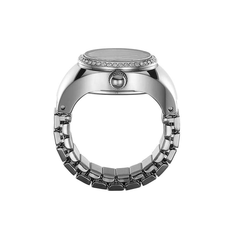 Fossil ES5321 Stainless Steel Ring Watch with Crystal Topring and White Sunray Dial