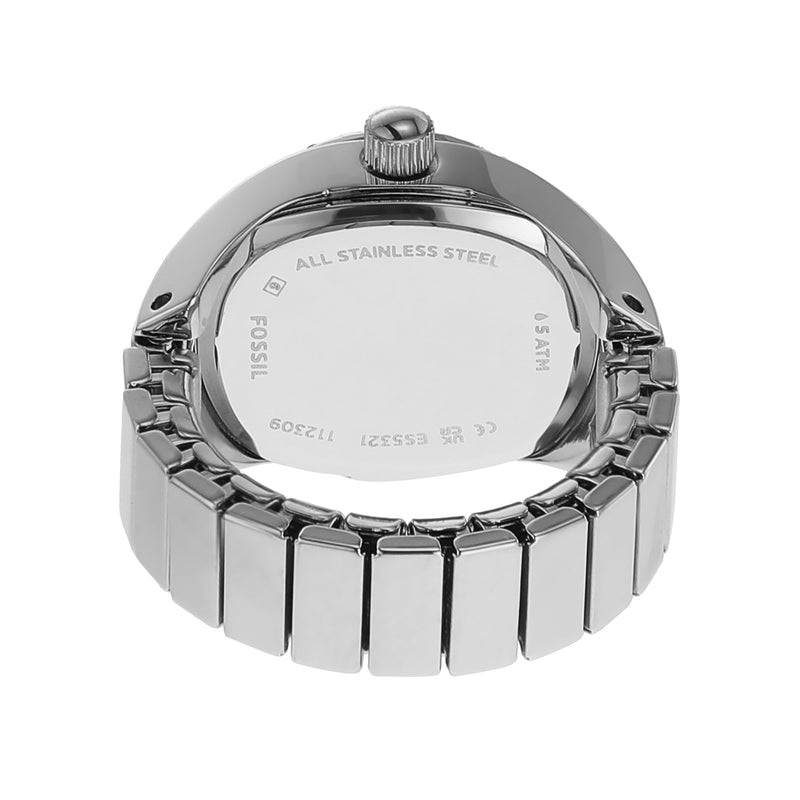 Fossil ES5321 Stainless Steel Ring Watch with Crystal Topring and White Sunray Dial