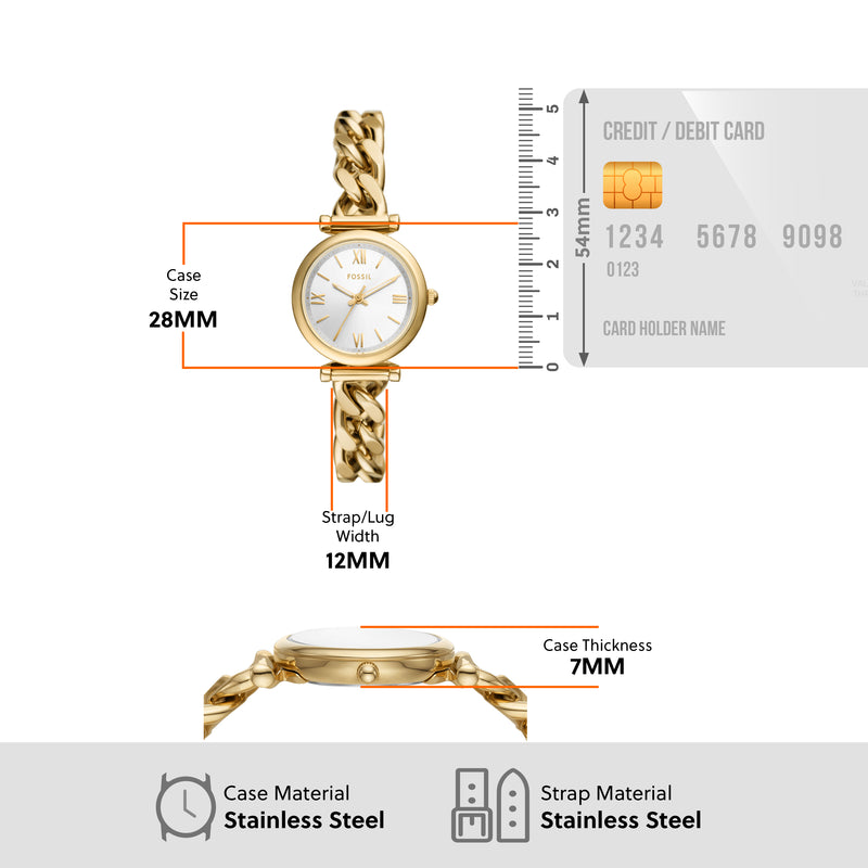 Fossil Carlie Three-Hand Silver Dial Gold Stainless Steel Watch ES5329