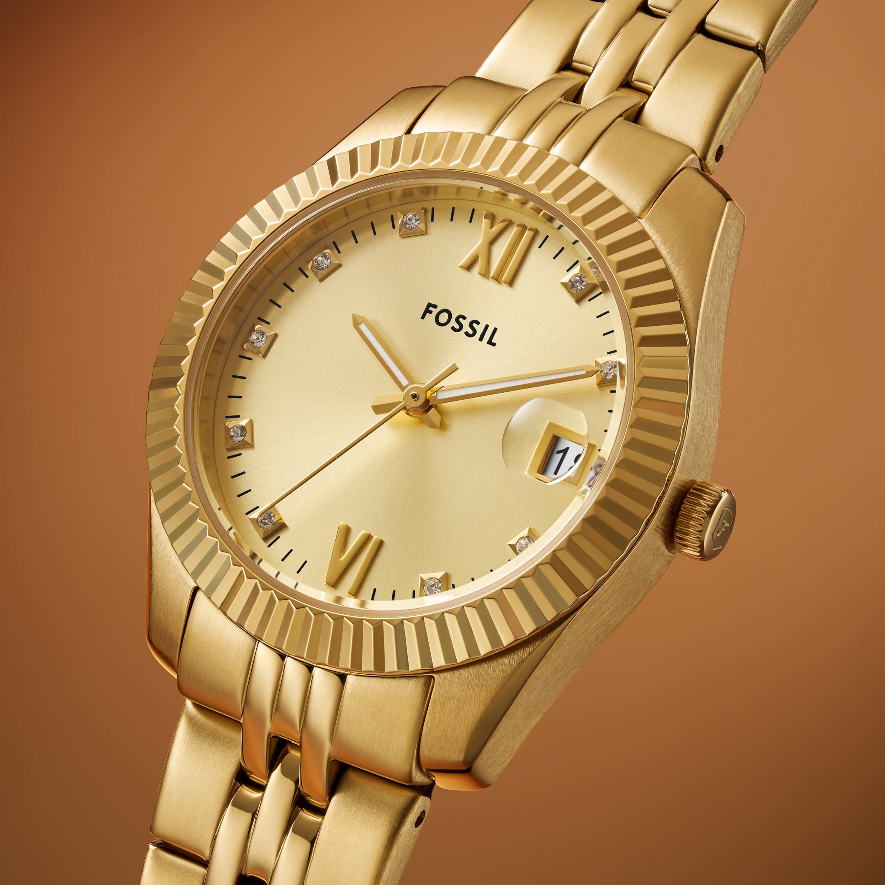 Fossil Scarlette Three-Hand Gold Dial Gold Stainless Steel Watch ES5338