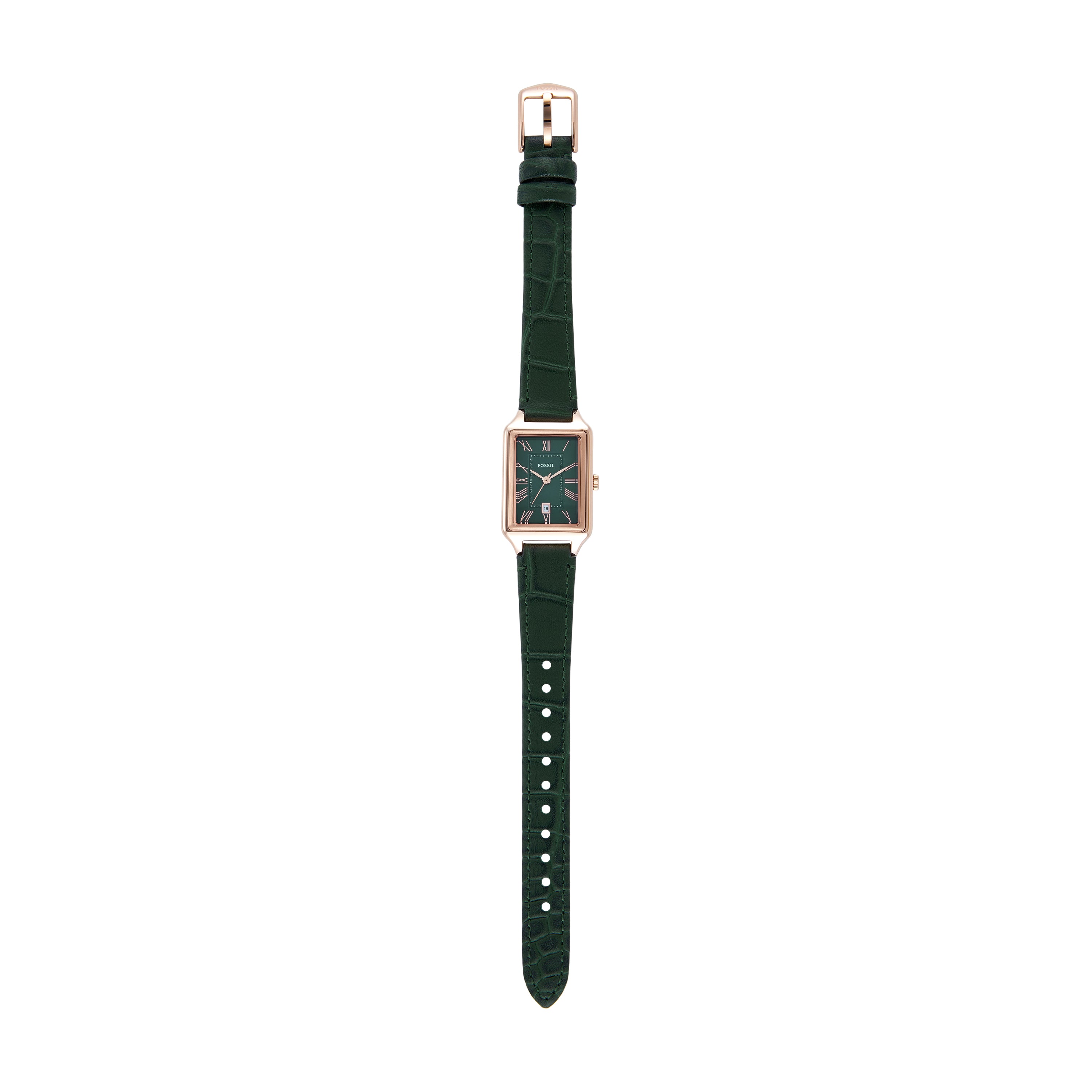 Fossil Raquel Three-Hand Rose Gold Case Green Dial and Leather Band Watch ES5366