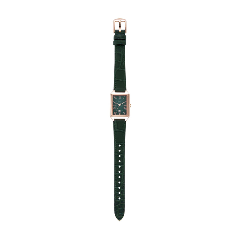 Fossil Raquel Three-Hand Rose Gold Case Green Dial and Leather Band Watch ES5366