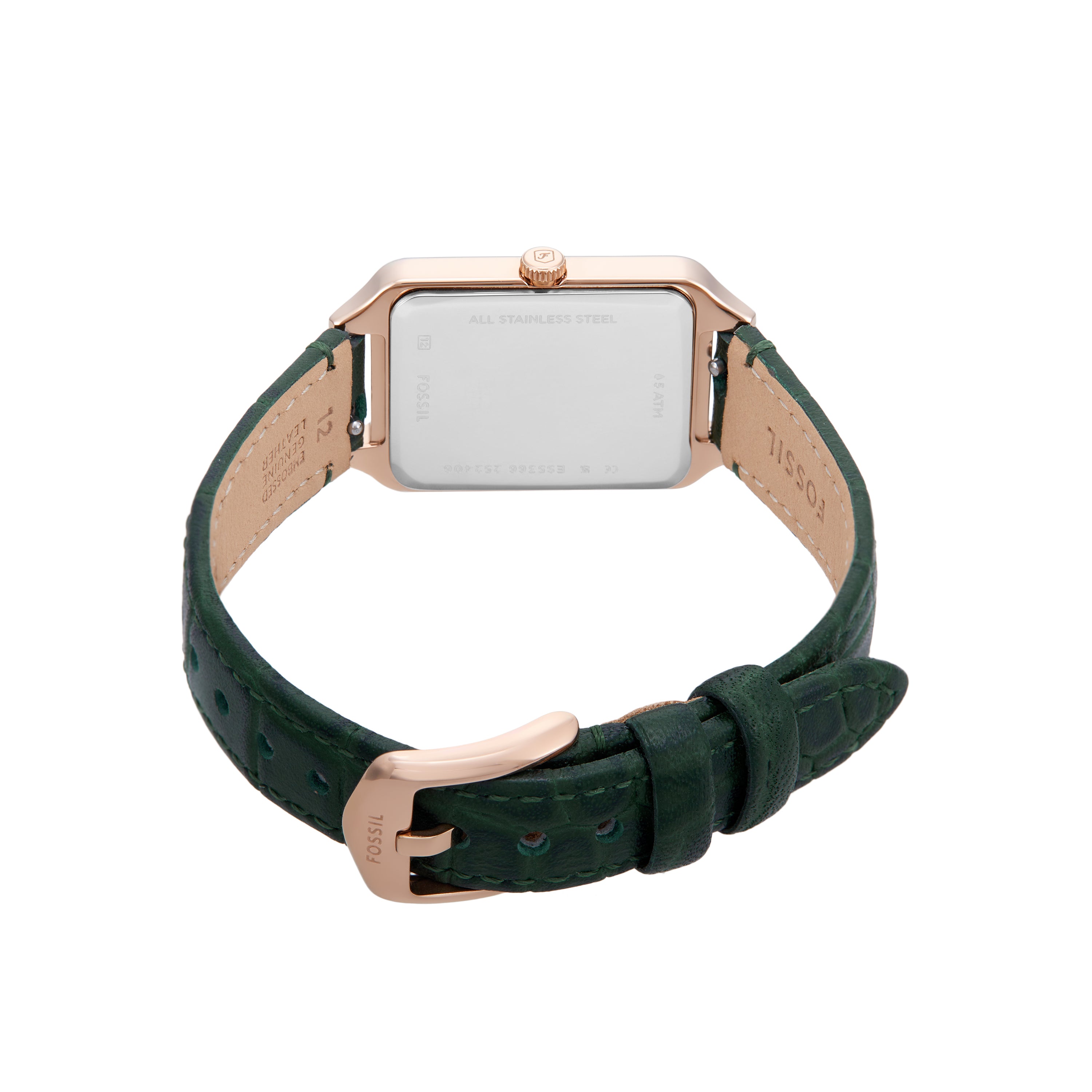 Fossil Raquel Three-Hand Rose Gold Case Green Dial and Leather Band Watch ES5366