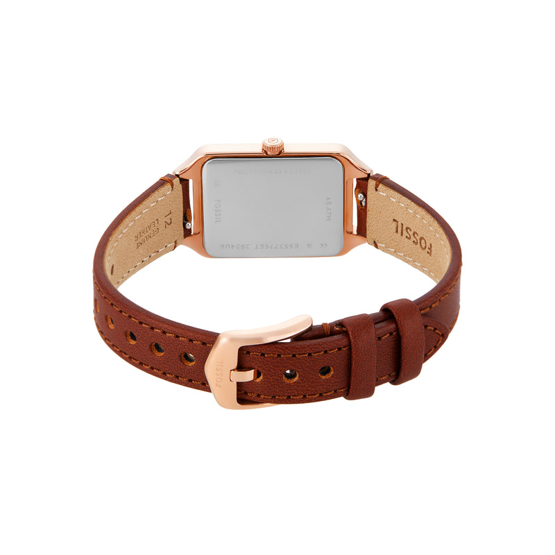Fossil Raquel Three-Hand Brown Leather Watch and Bracelet Set ES5377SET