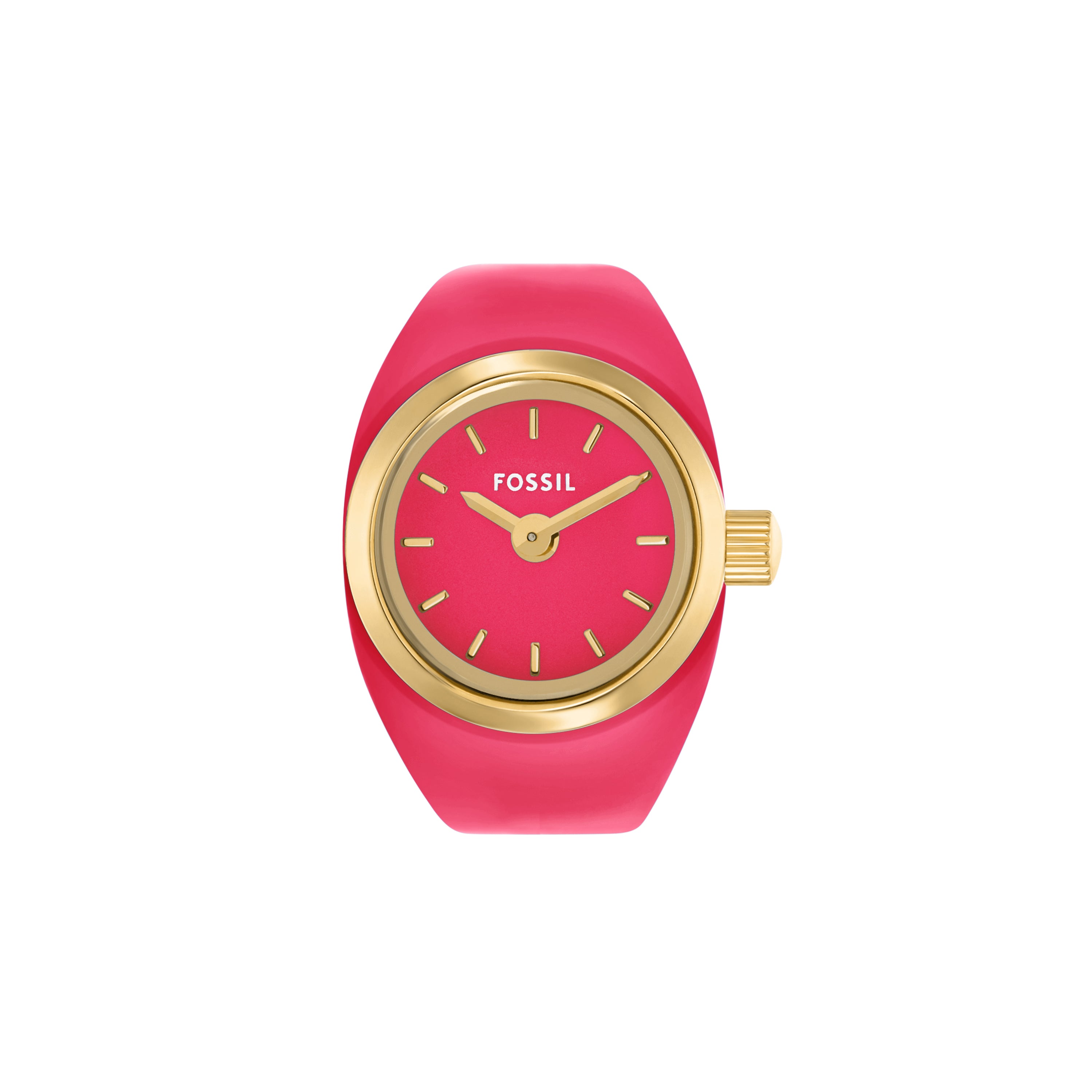 Fossil Two-Hand Pink Dial Stainless Steel Ring Watch ES5414