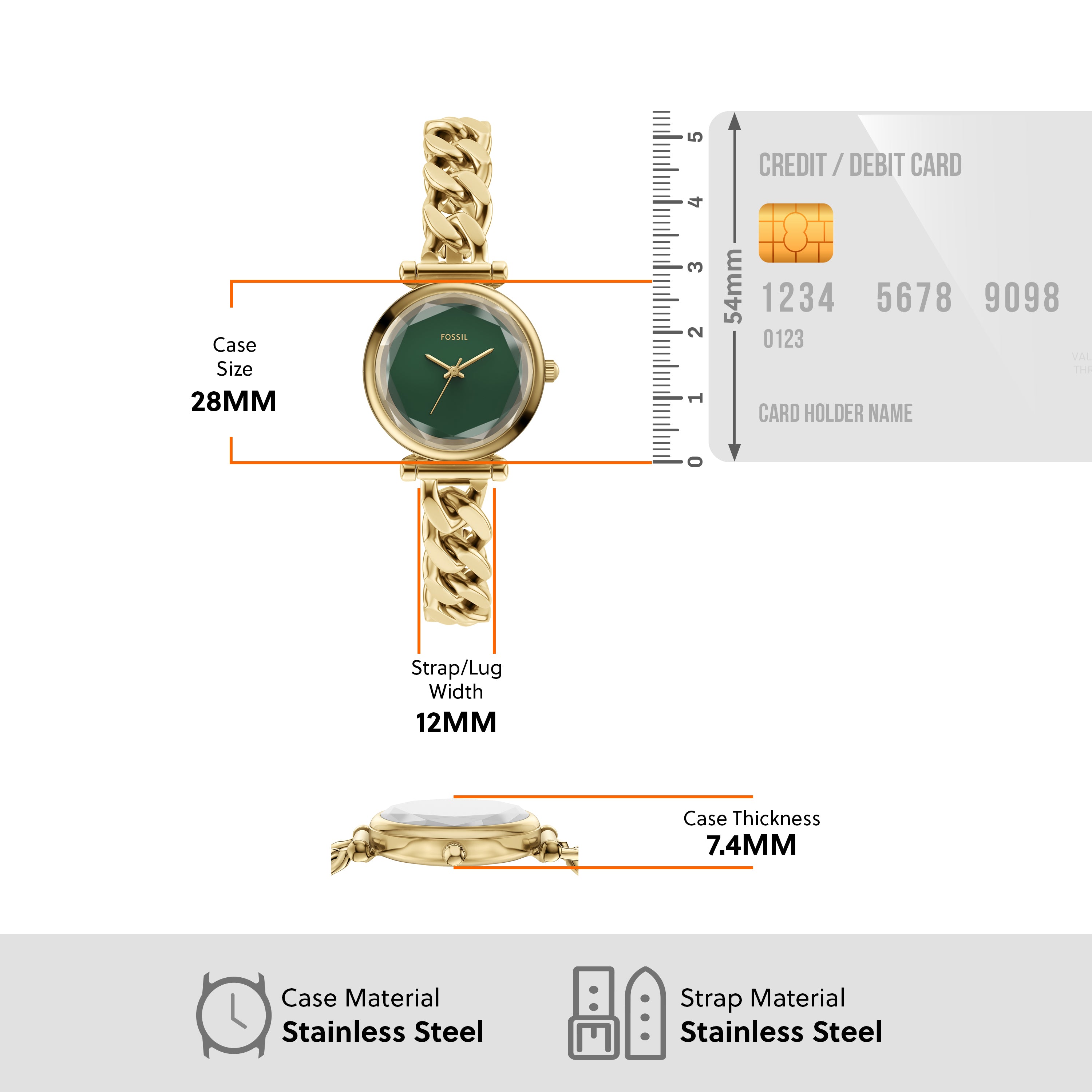 Fossil Carlie Three Hand Gold Stainless Steel Watch ES5441