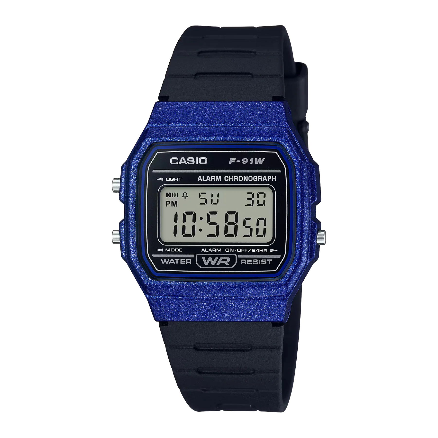 Casio Classic Metallic Blue and Black Resin Band Digital Watch F91WM-2A
