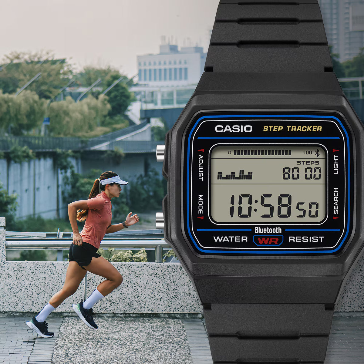 Casio Vintage Step Tracker Black Resin Watch FB100W-1A