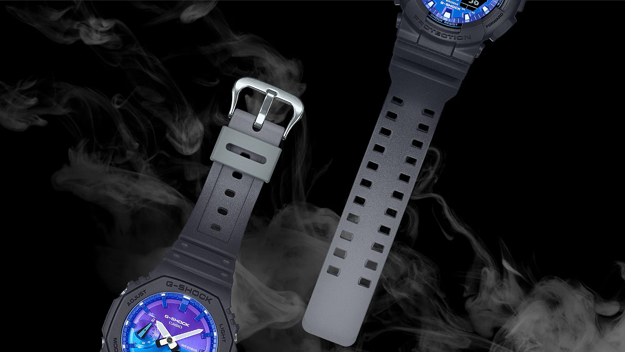 G-Shock Digital Black Resin Band Blue and Purple Dial Watch GA2100FL-1A