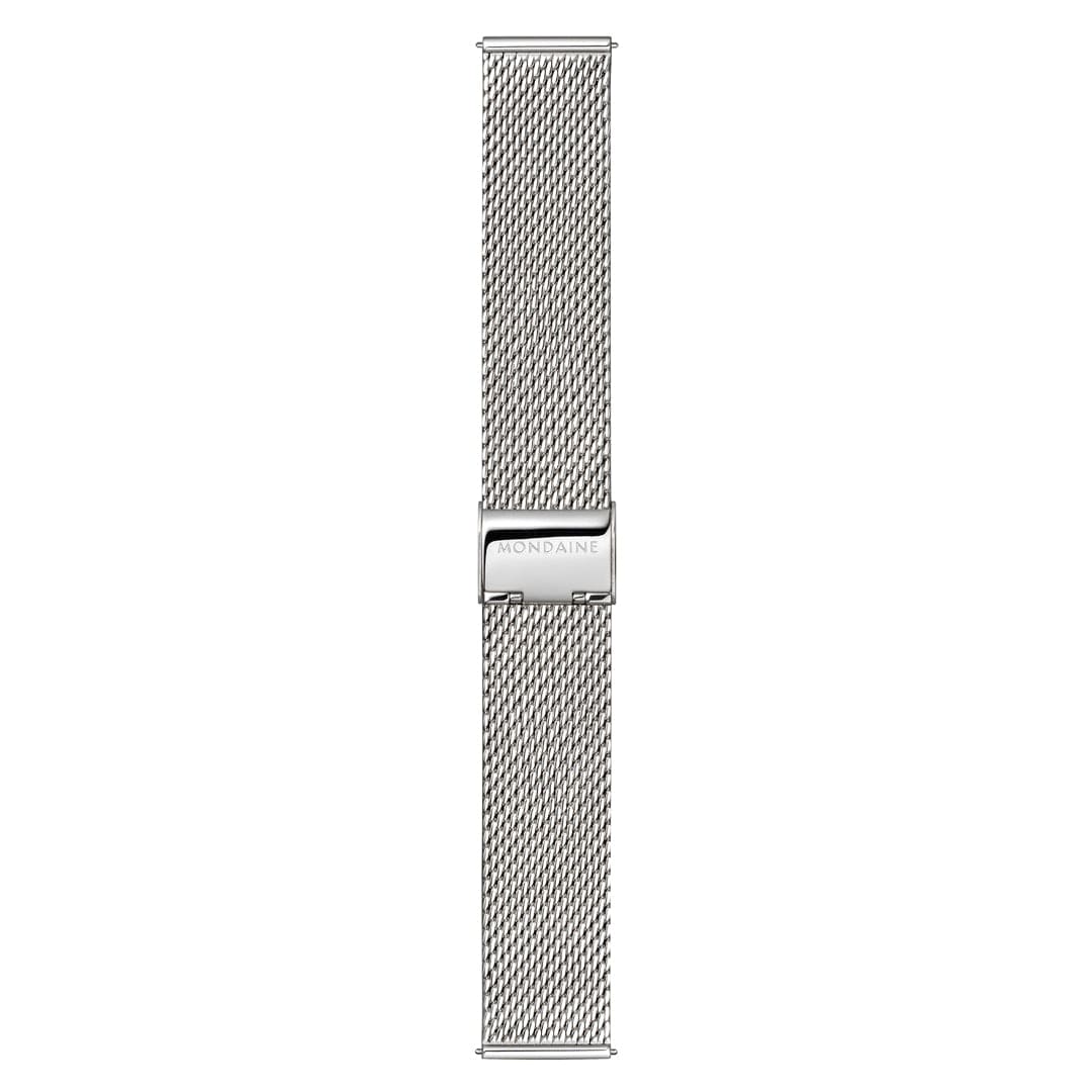 Mondaine Doppio 41mm White Dial Silver Mesh Bracelet Watch MLE.41210.SM