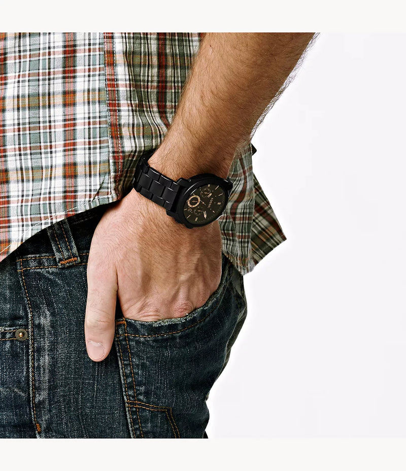 Fossil Machine Mid-Size Chronograph Black Stainless Steel Watch FS4682