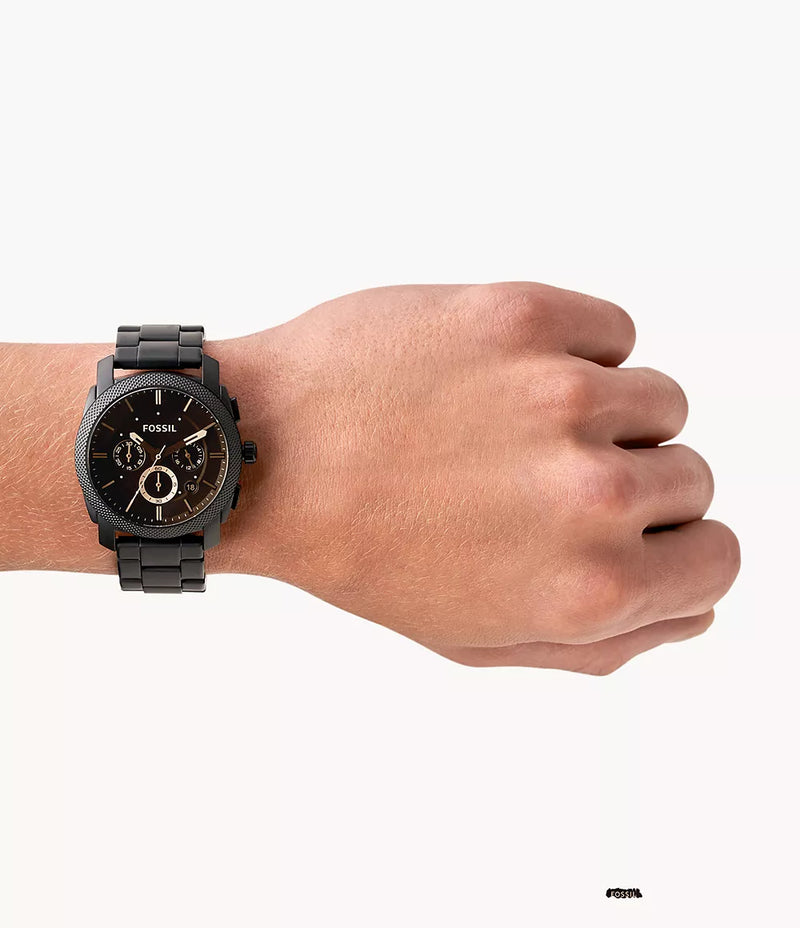 Fossil Machine Mid-Size Chronograph Black Stainless Steel Watch FS4682