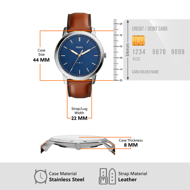 Fossil The Minimalist Blue Dial Brown Leather Strap Watch FS5304