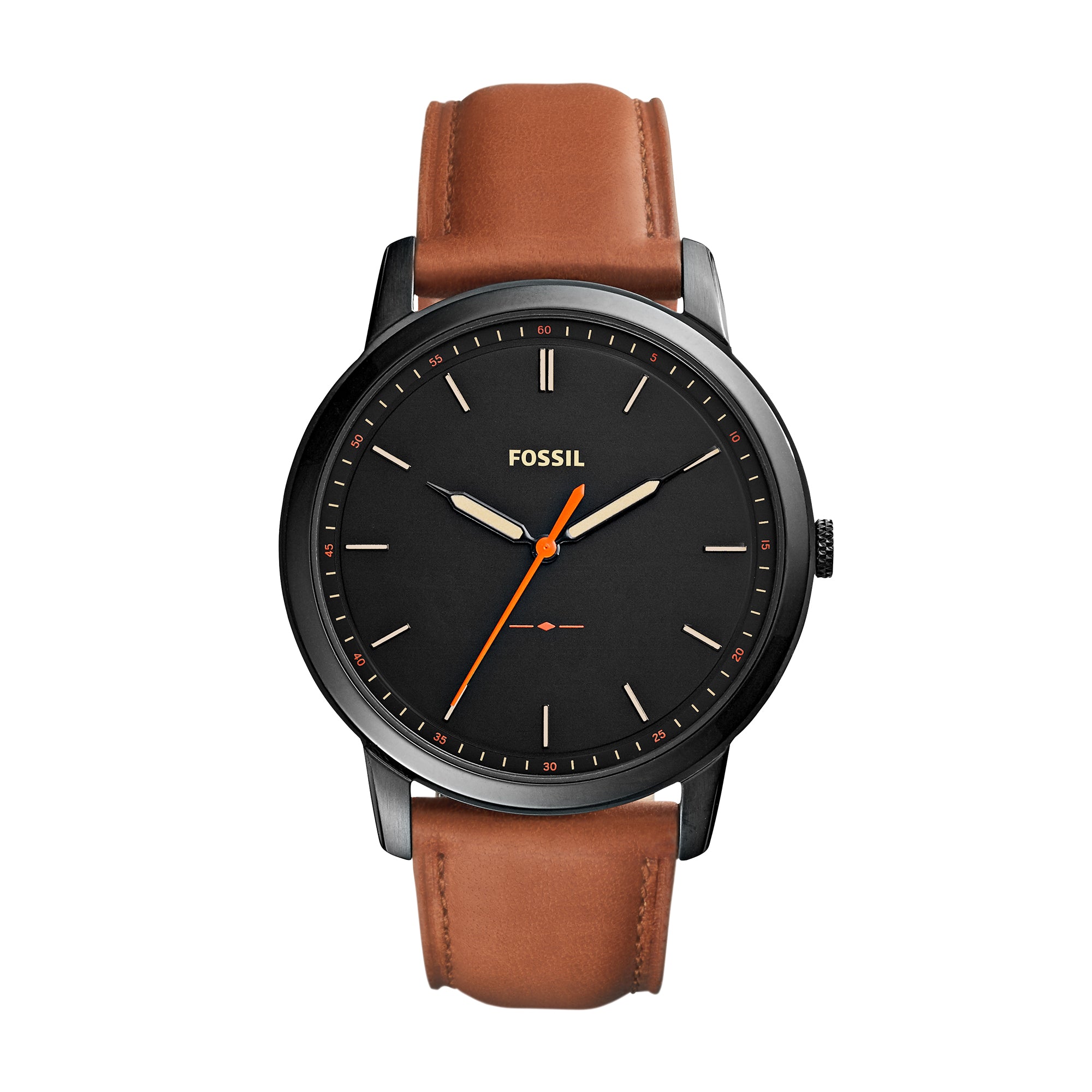 Fossil Minimalist Black Dial Slim Light Brown Band Leather Watch FS5305