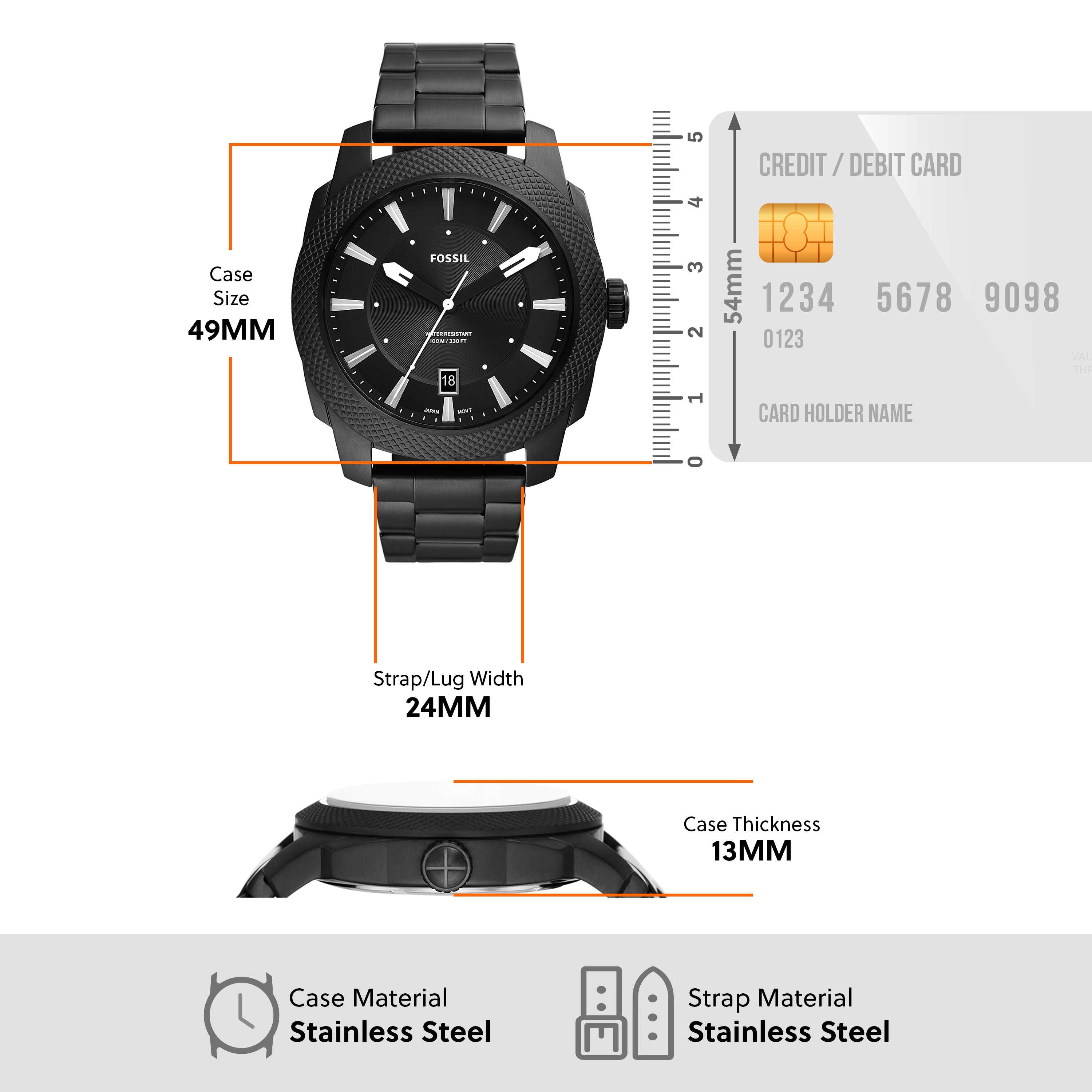 Fossil Machine Black Dial Stainless Steel Watch FS5971