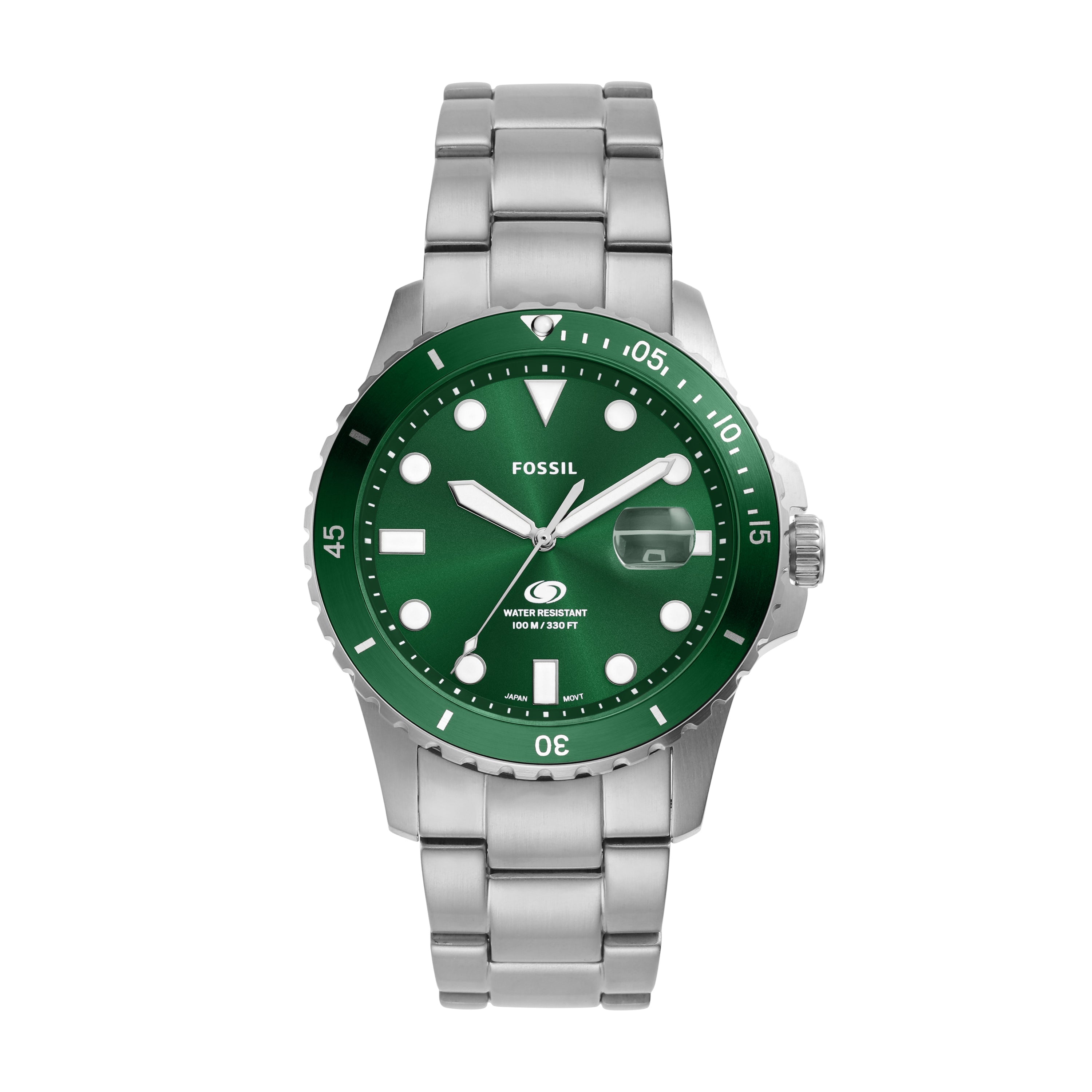 Fossil Silver Stainless Steel Green Dial Men's Watch FS6033