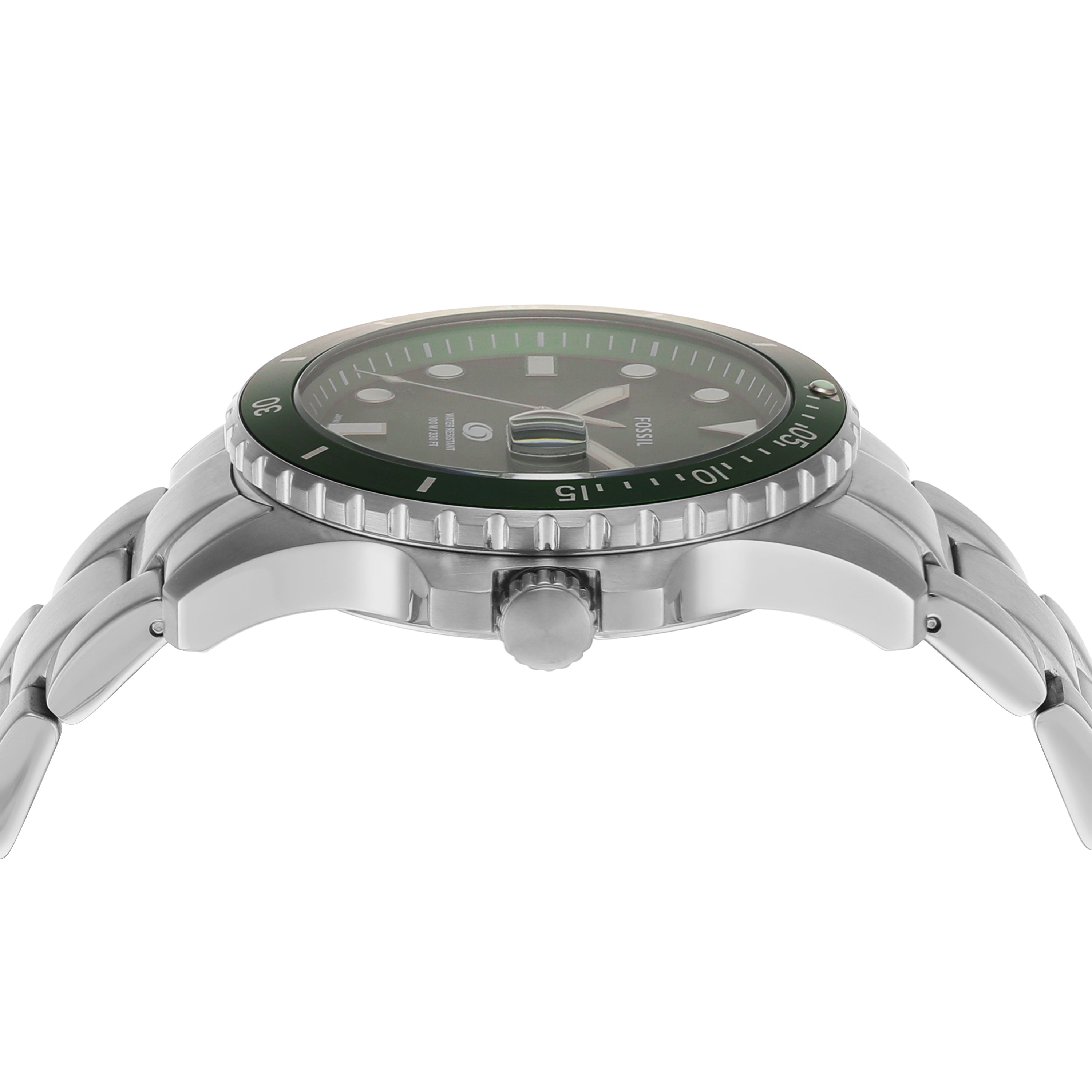 Fossil Silver Stainless Steel Green Dial Men's Watch FS6033