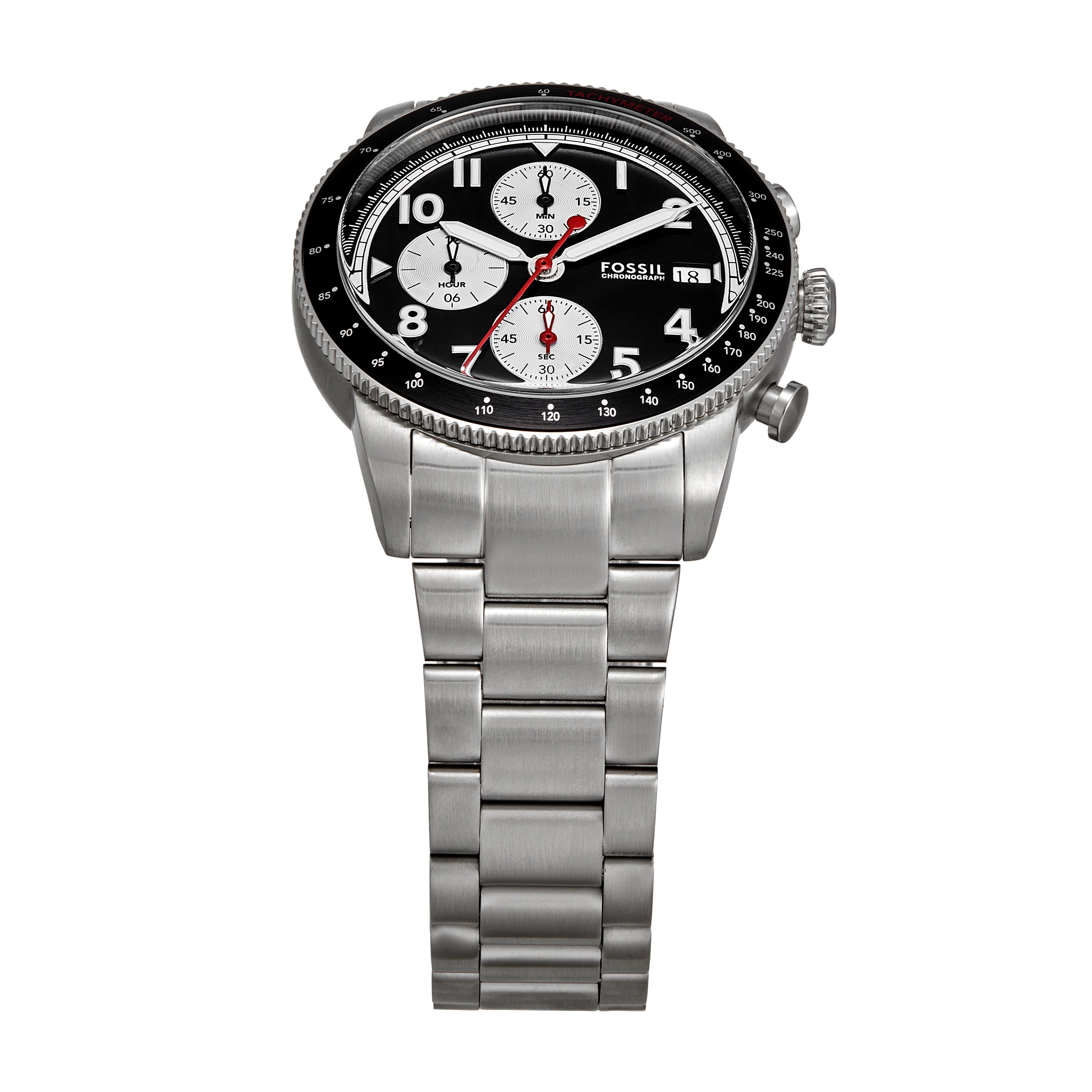 Fossil Sport Tourer Chronograph Black Dial Stainless Steel band Men's Watch FS6045